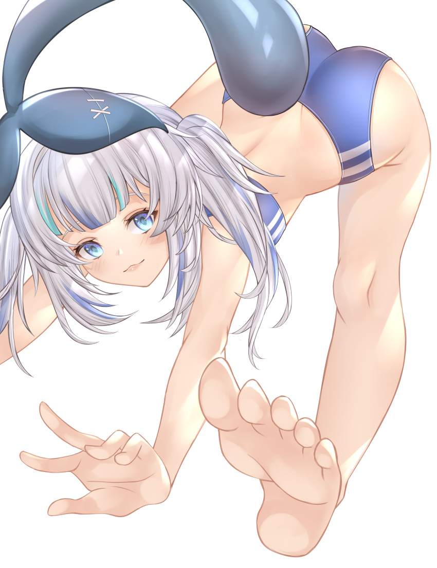 1girl, :3, absurdres, aqua_hair, ass, bare_legs, bare_shoulders, blue_eyes