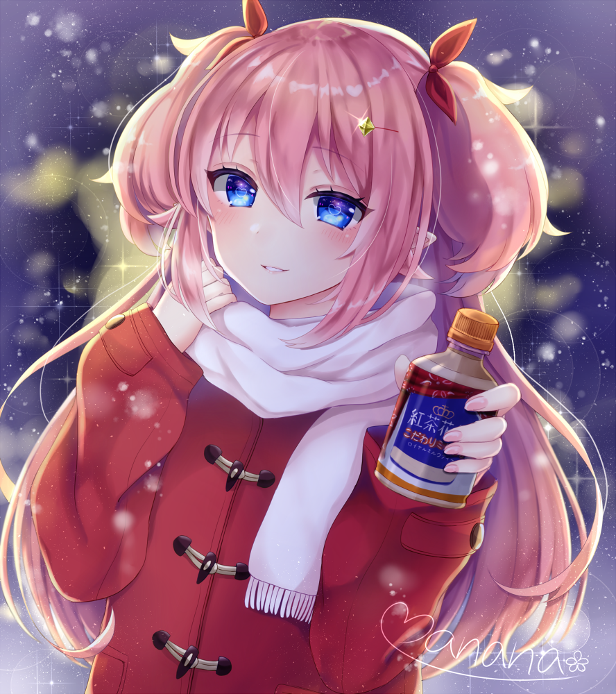 1boy, blue_eyes, bottle, bow, hair_between_eyes, hair_bow, hair_ornament, hairclip