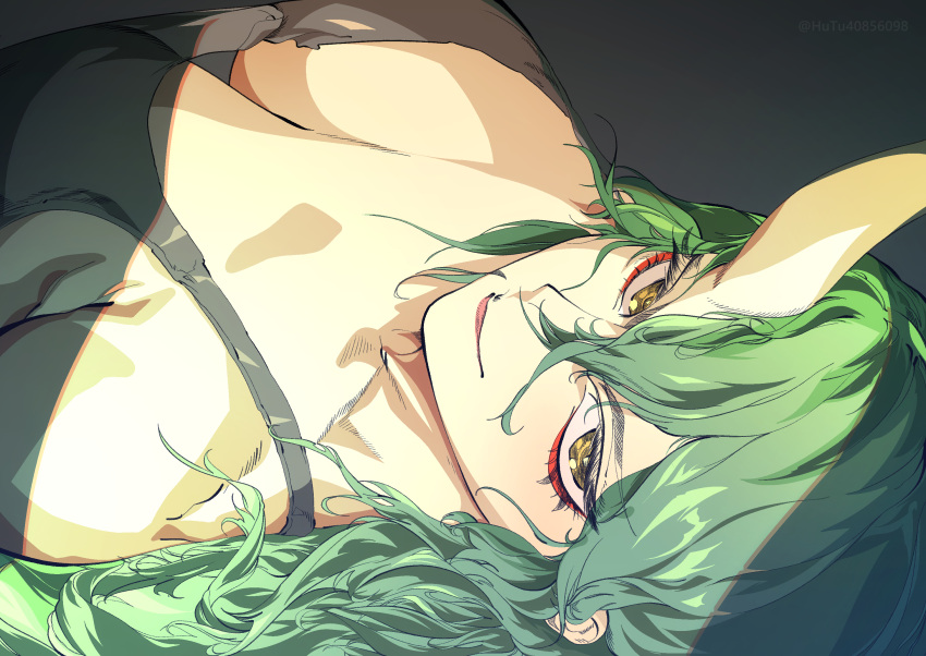 1girl, aqua_hair, arknights, black_bra, bra, breasts, collarbone, hair_between_eyes