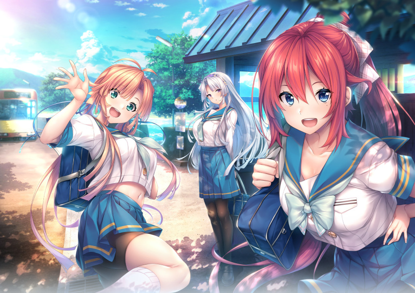 ainokura_kazuha, amahara_kogane, amanatsu, antenna_hair, aqua_eyes, bag, bangs, bike_shorts
