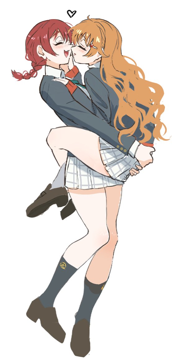 2girls, brown_hair, closed_eyes, emma_verde, freckles, hair_ornament, hairclip, happy