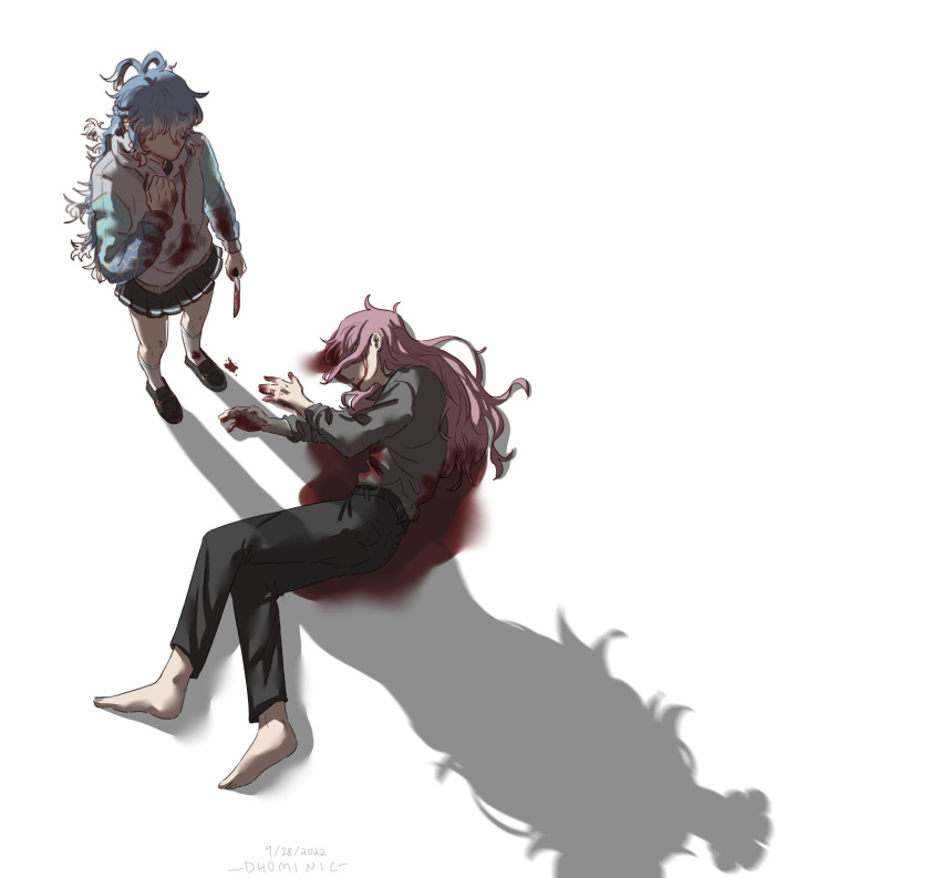 bangs, blood, blood_on_face, blue_hair, dhominic25, highres, hololive, hololive_english