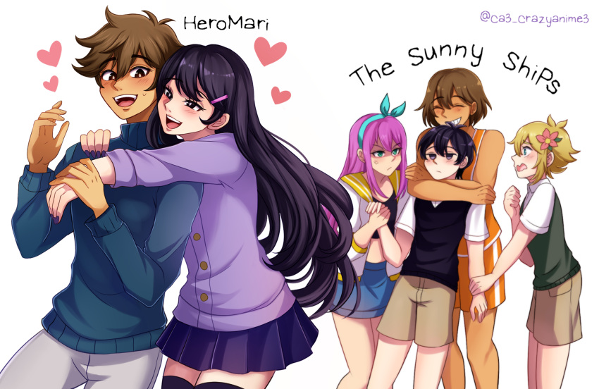 2girls, 4boys, anger_vein, aubrey_(omori), basil_(omori), black_eyes, black_hair, black_sweater_vest