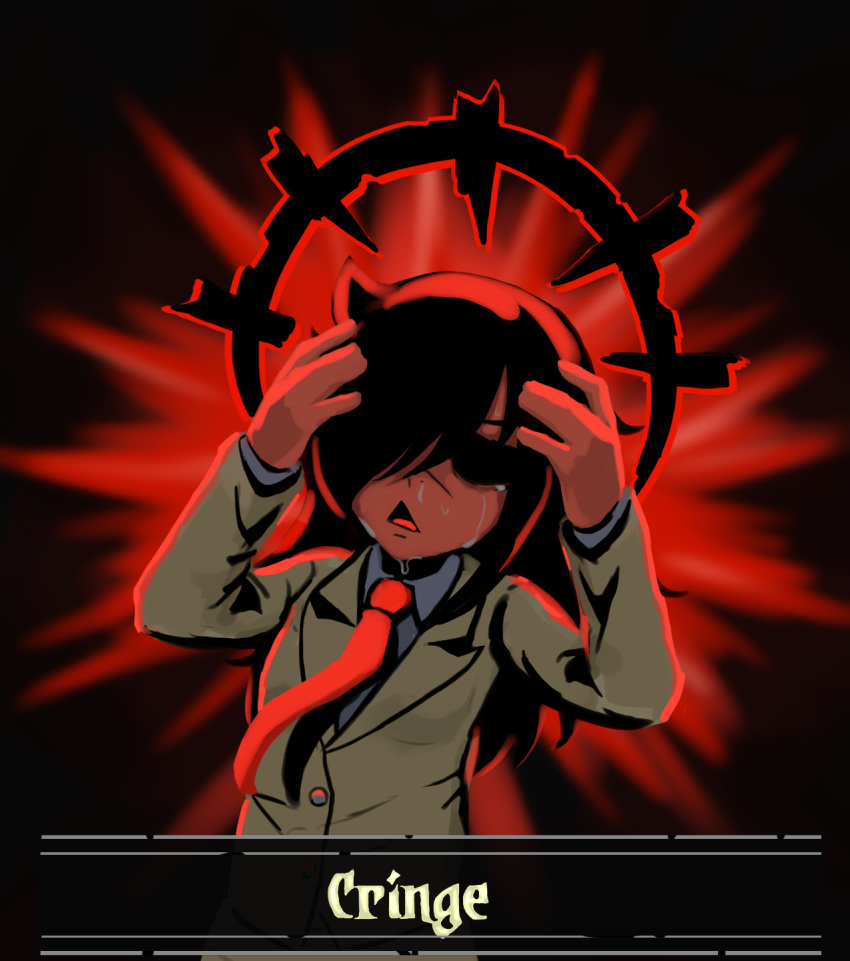 1girl, affliction_(darkest_dungeon), black_hair, darkest_dungeon, hands_on_own_face, highres, kuroki_tomoko, kurokimoko