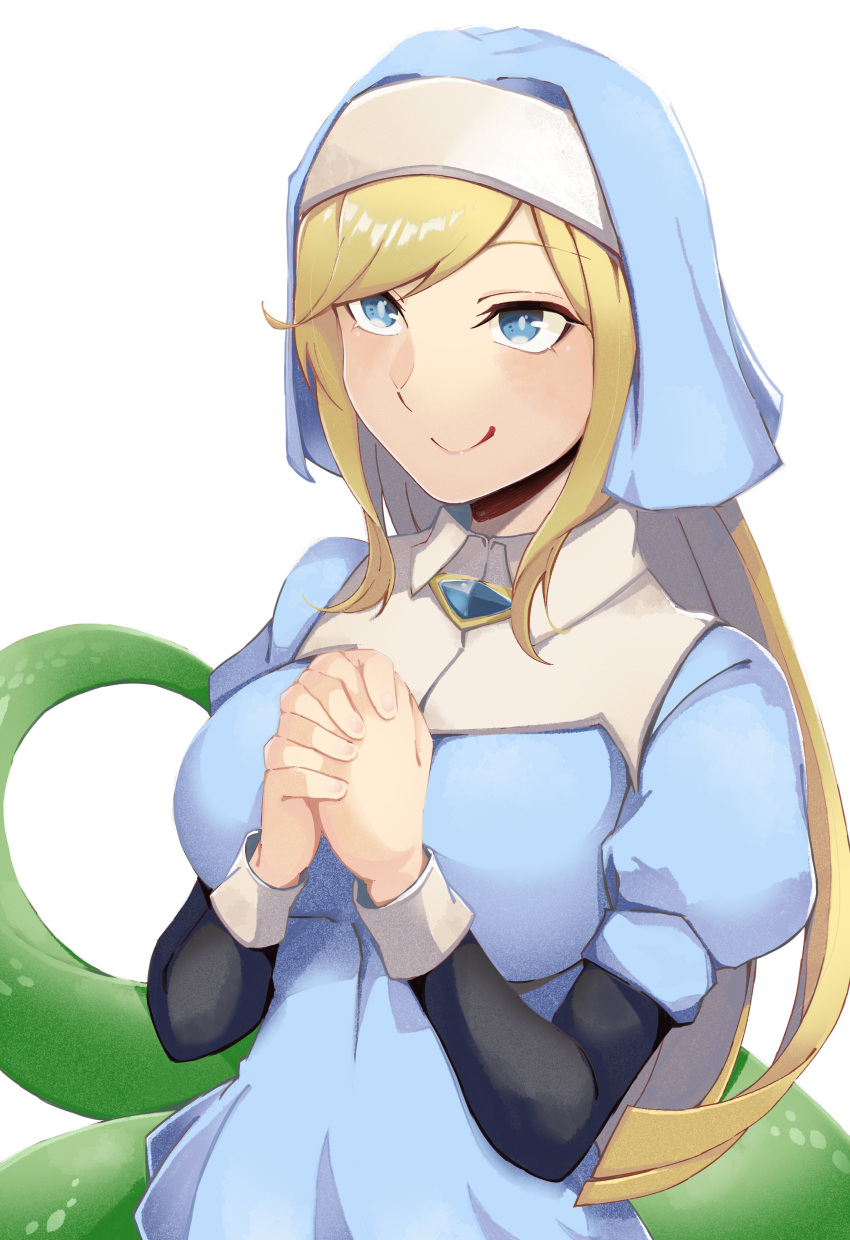 1girl, absurdres, blonde_hair, blue_eyes, breasts, closed_mouth, habit, highres