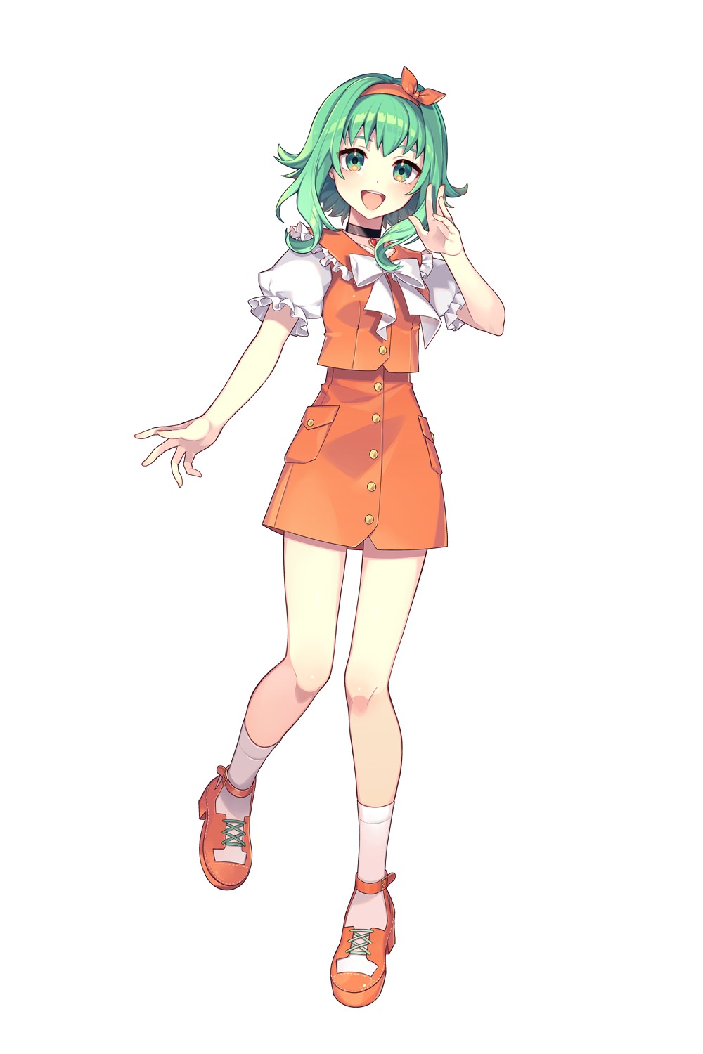 1girl, a.i._voice, ankle_socks, arm_at_side, bangs, black_choker, bow, bow_headband