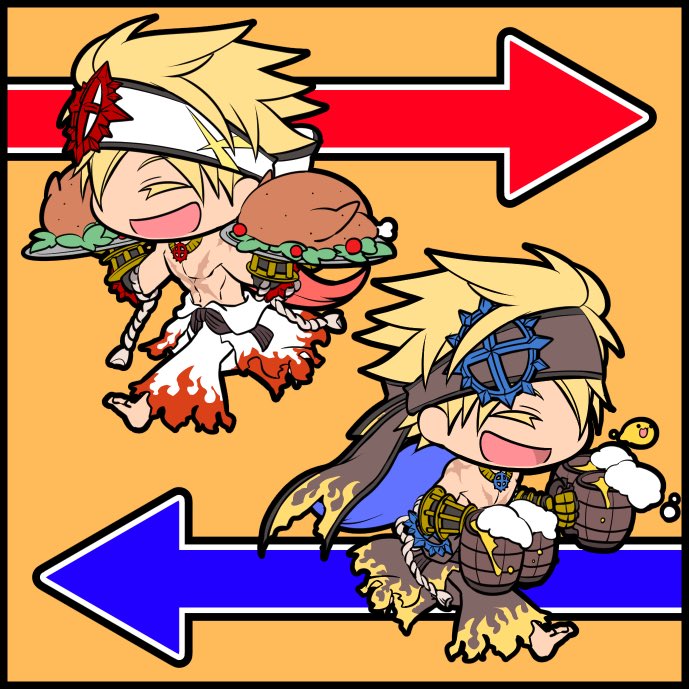 2boys, :d, alcohol, arrow_(symbol), bangs, barefoot, beer, beer_mug