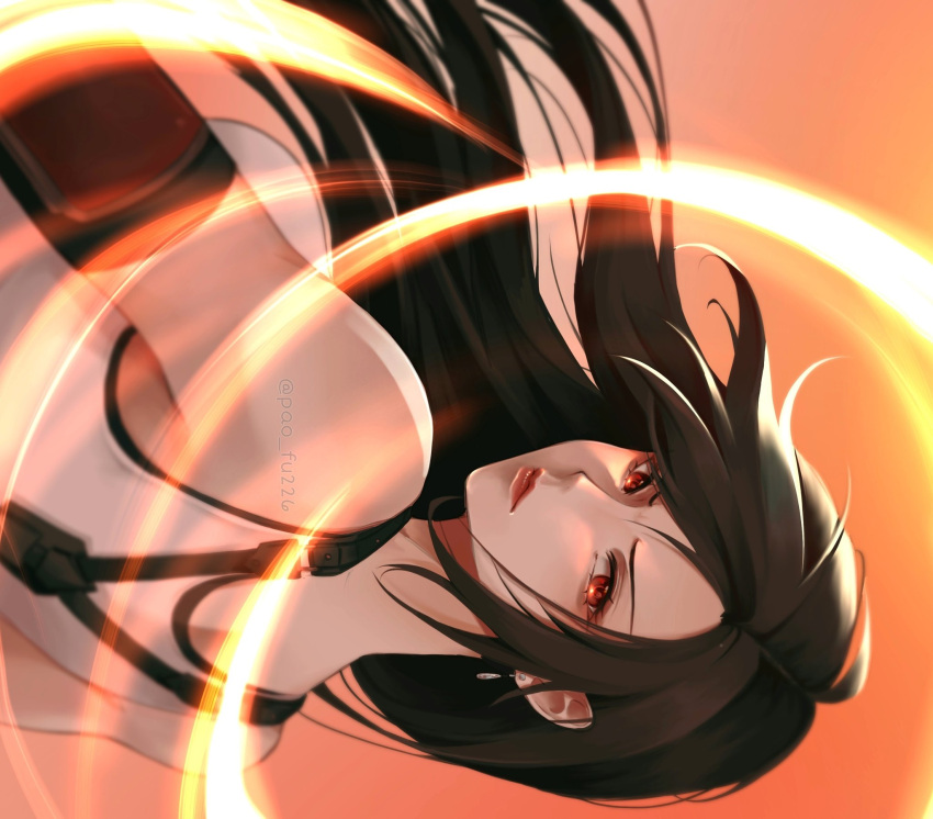 1girl, asymmetrical_bangs, bangs, bare_shoulders, black_bra, black_hair, bra, breasts