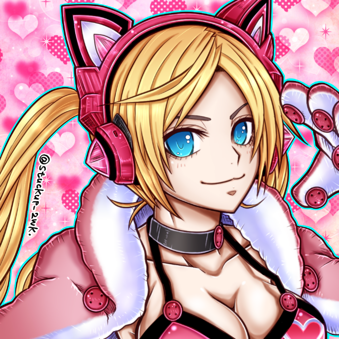 1girl, blonde_hair, blue_eyes, cat_gloves, emise, lucky_chloe, namco, tekken, twintails