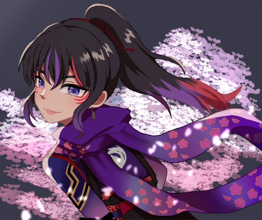 1girl, black_hair, colored_tips, facial_markings, highres, kunimitsu_ii, kunoichi, lanze_(artist)