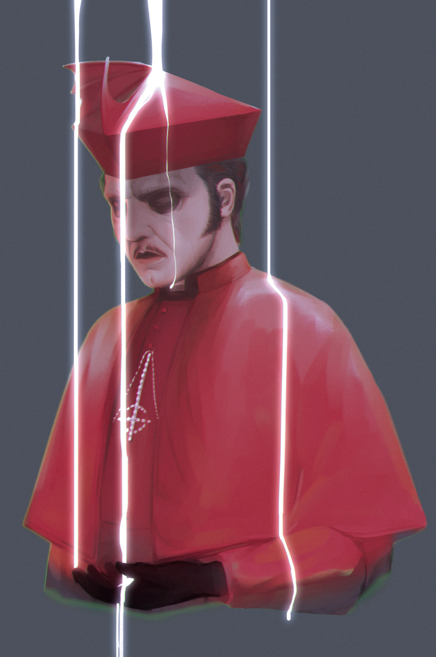 1boy, absurdres, black_gloves, brown_hair, cardinal, closed_eyes, cropped_legs, erumil