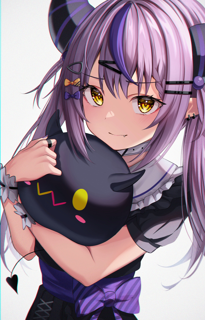 1girl, absurdres, ahoge, bangs, bibi_(tokoyami_towa), black_dress, blush, bow