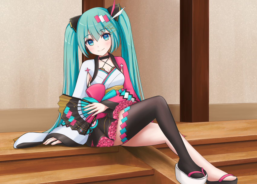 1girl, aqua_hair, armpit_cutout, asymmetrical_footwear, asymmetrical_sleeves, bangs, black_footwear, black_skirt