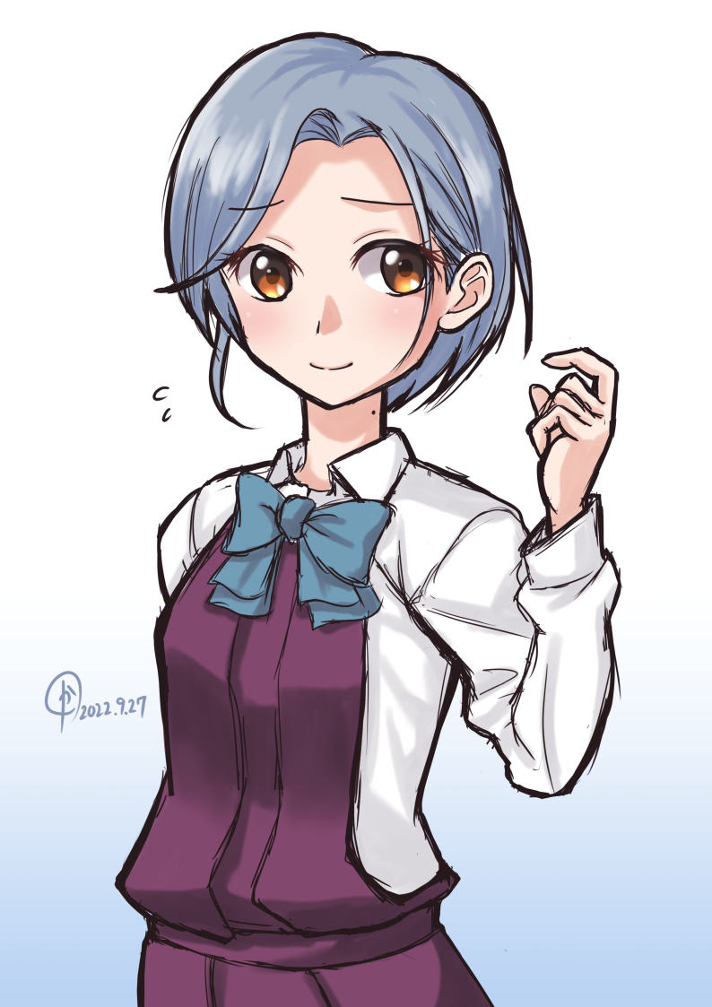 1girl, aqua_bow, aqua_bowtie, bangs, bow, bowtie, dress, forehead