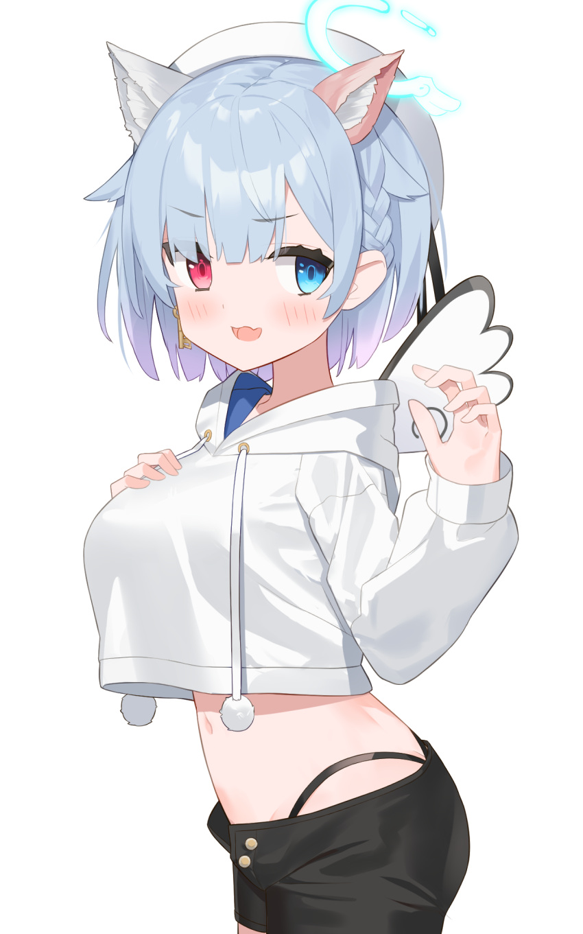 1girl, alternate_breast_size, amemiya_nazuna, angel, angel_wings, animal_ear_fluff, animal_ears, black_panties