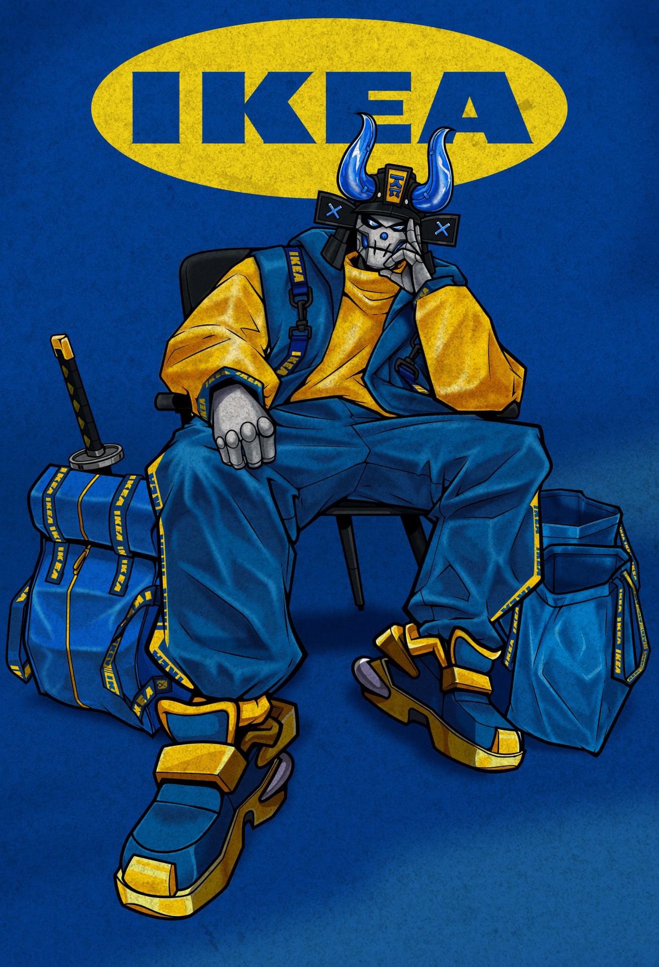 backpack, backpack_removed, bag, blue_background, blue_eyes, blue_footwear, blue_pants, blue_vest