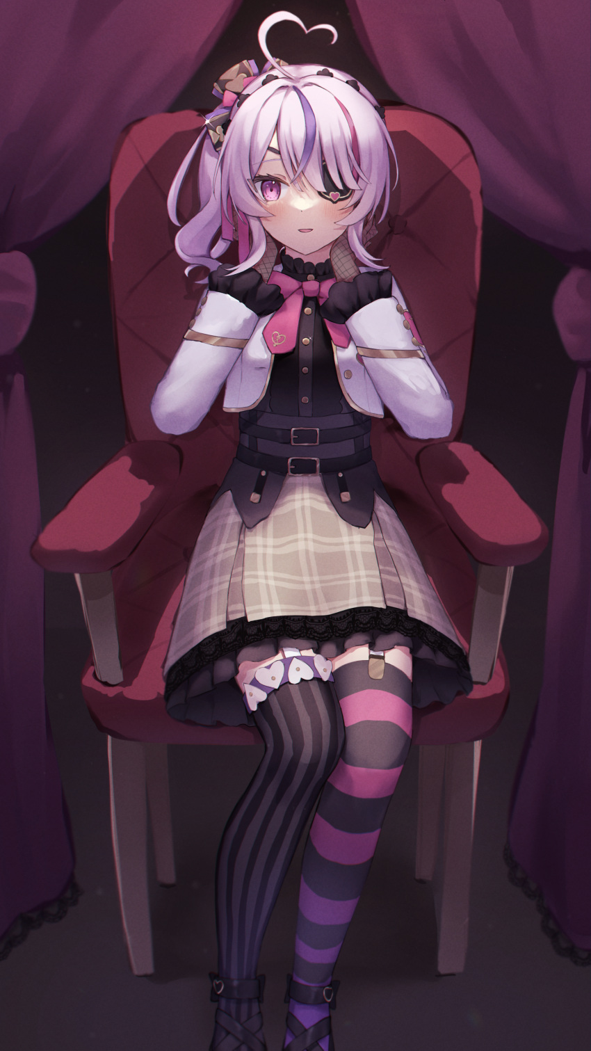 1girl, absurdres, ahoge, asymmetrical_legwear, bangs, belt, black_belt, black_corset