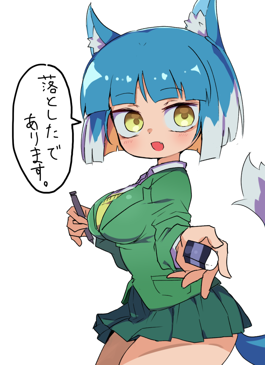1girl, animal_ear_fluff, animal_ears, asagi_(bombergirl), bangs, blue_hair, blue_tail, bombergirl