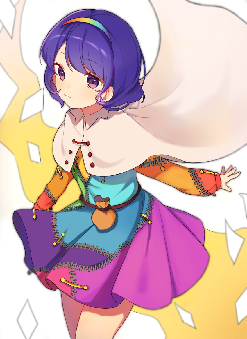 1girl, blue_eyes, blue_hair, blush, cloak, closed_mouth, cowboy_shot, dress