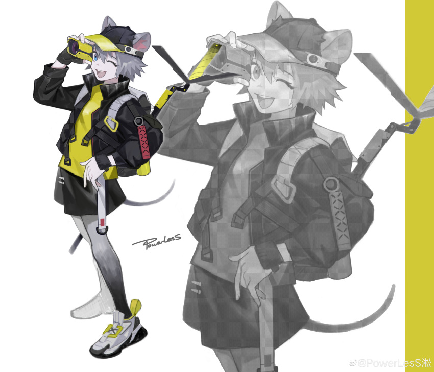 1girl, absurdres, animal_ears, arknights, artist_name, bag, bangs, baseball_cap