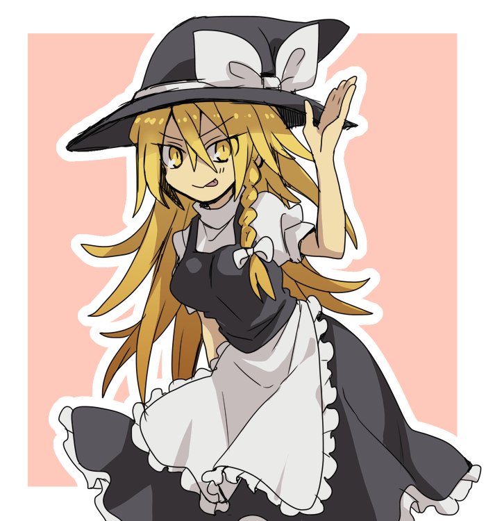 1girl, :p, apron, bangs, black_headwear, black_skirt, black_vest, blonde_hair