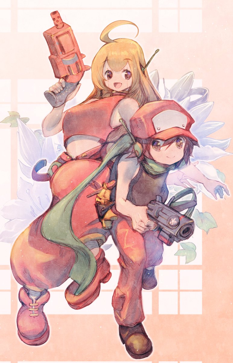 1boy, 1girl, android, blonde_hair, blue_eyes, breasts, closed_mouth, colored_skin