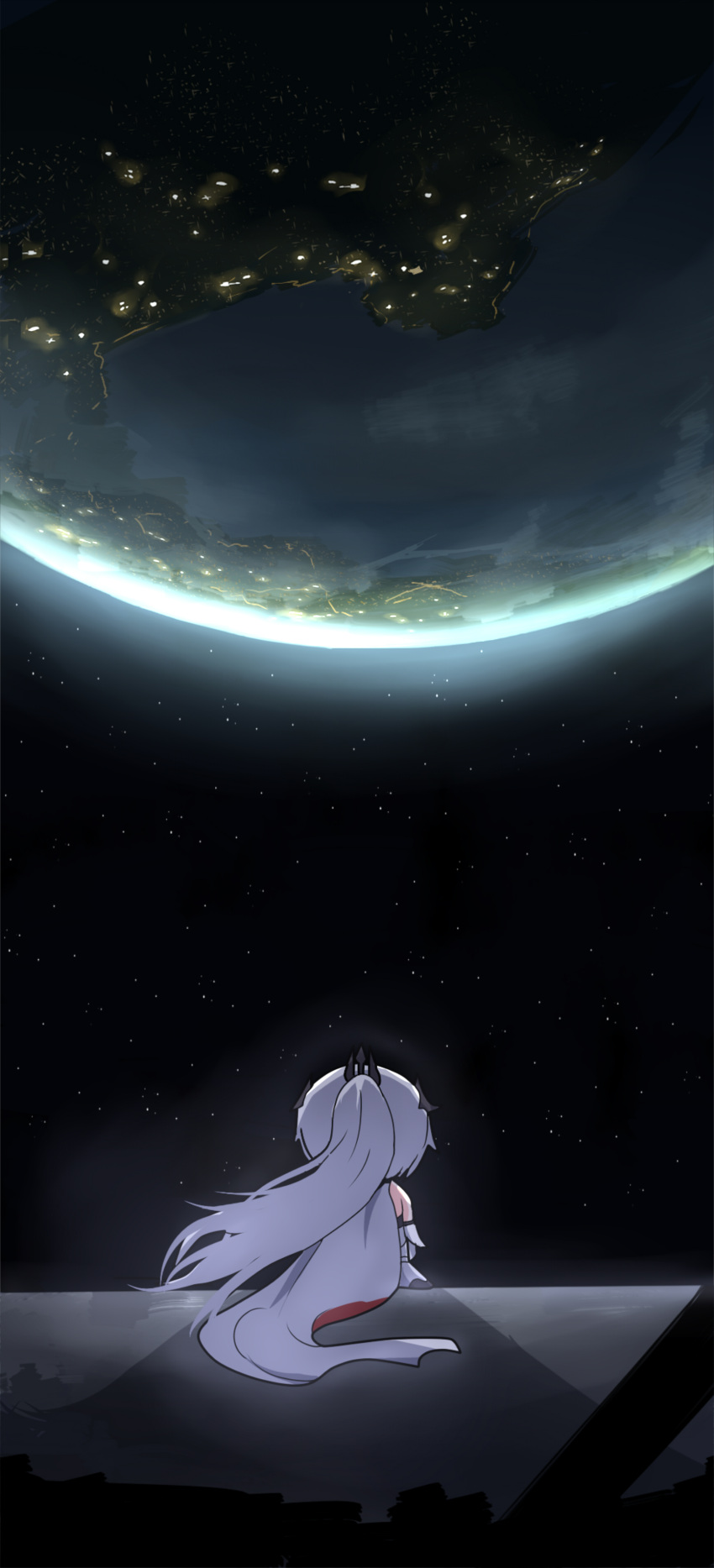 1girl, absurdres, bare_shoulders, earth_(planet), from_behind, hair_ornament, highres, honkai_(series)