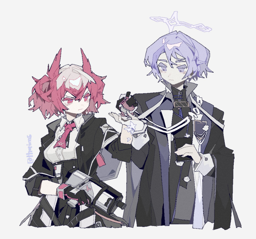 1boy, 1girl, andoain_(arknights), animal_ears, arknights, bird_ears, black_gloves, black_jacket