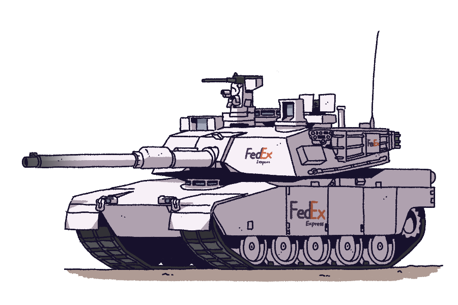 caterpillar_tracks, commission, fedex, ground_vehicle, gun, kare, logo, m1_abrams
