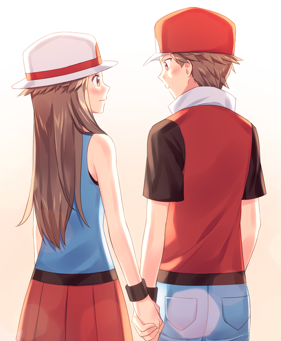 1boy, 1girl, blue_pants, blue_shirt, blush, brown_eyes, brown_hair, brown_shirt