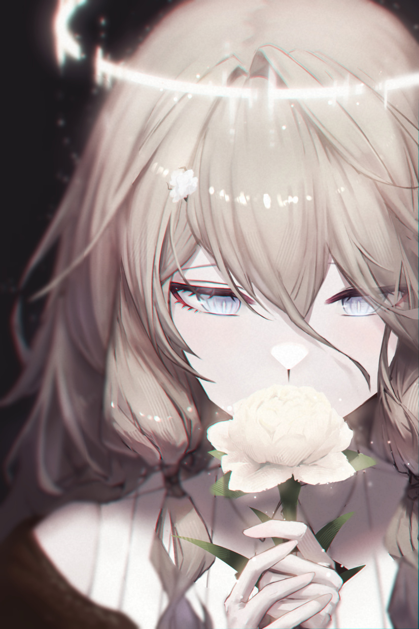 1girl, absurdres, arknights, bangs, bare_shoulders, black_background, brown_hair, cecelia_(arknights)