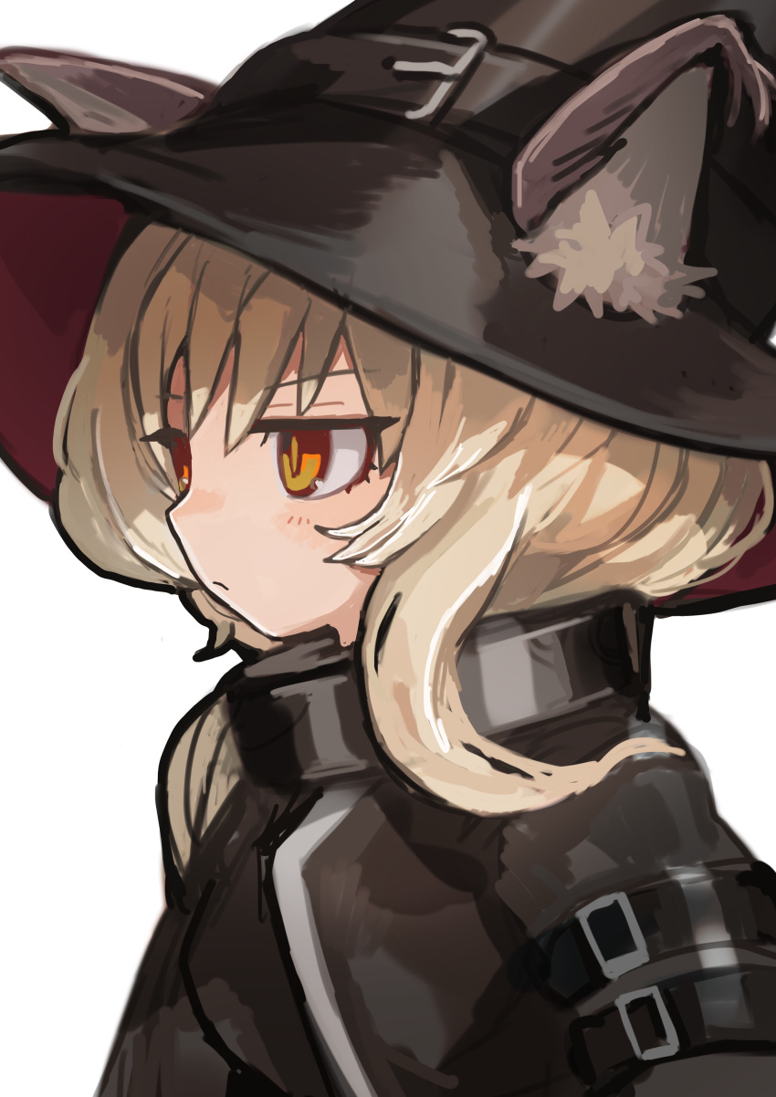 1girl, absurdres, animal_ears, arknights, black_headwear, black_jacket, blonde_hair, buchi0122
