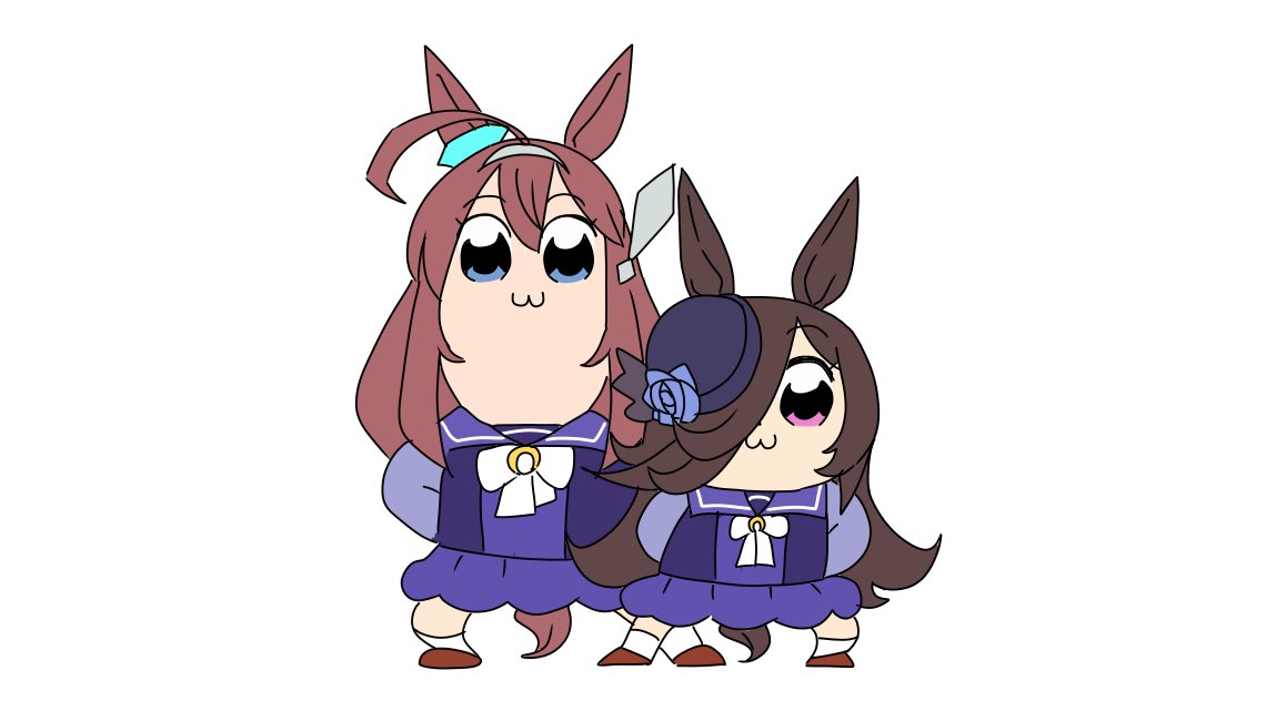 2girls, ahoge, animal_ears, bkub_(style), blue_eyes, blue_flower, blue_headwear, blue_rose