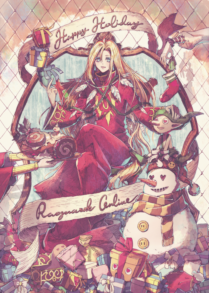 4boys, ahat_(ragnarok_online), ahoge, bangs, blonde_hair, blue_eyes, cake, carrot