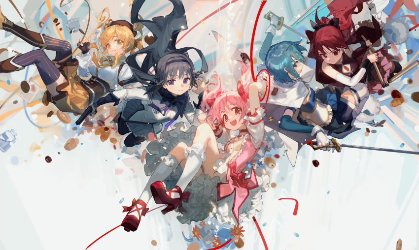 5girls, absurdres, akemi_homura, anthony_(madoka_magica), black_hair, blonde_hair, blue_eyes, blue_hair