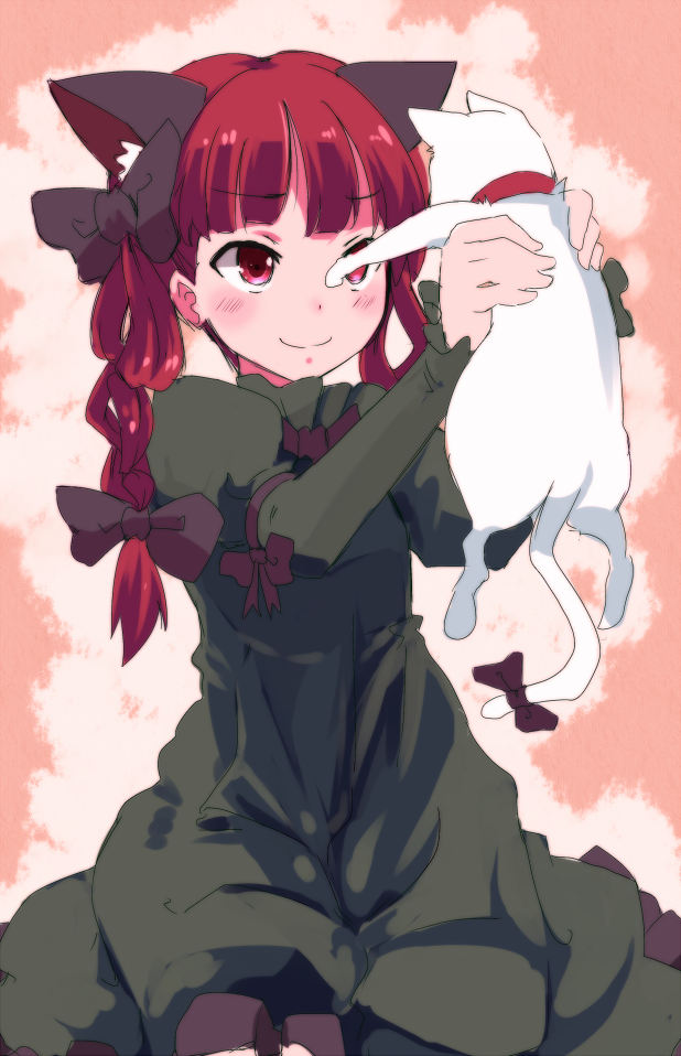 1girl, akihikohex, animal, animal_ears, bow, braid, cat, cat_ears