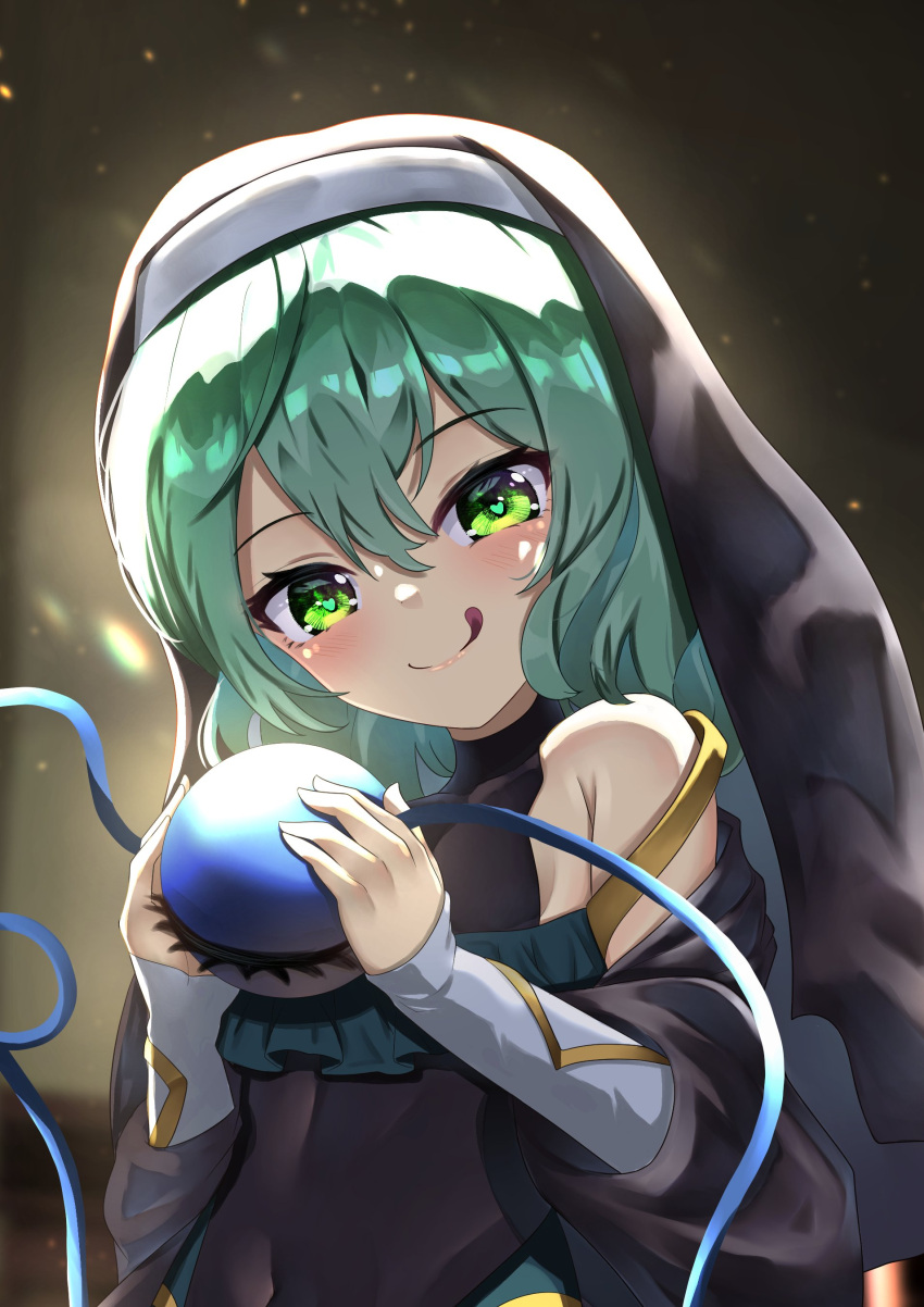 1girl, :q, absurdres, alternate_costume, closed_mouth, dfra, green_eyes, green_hair