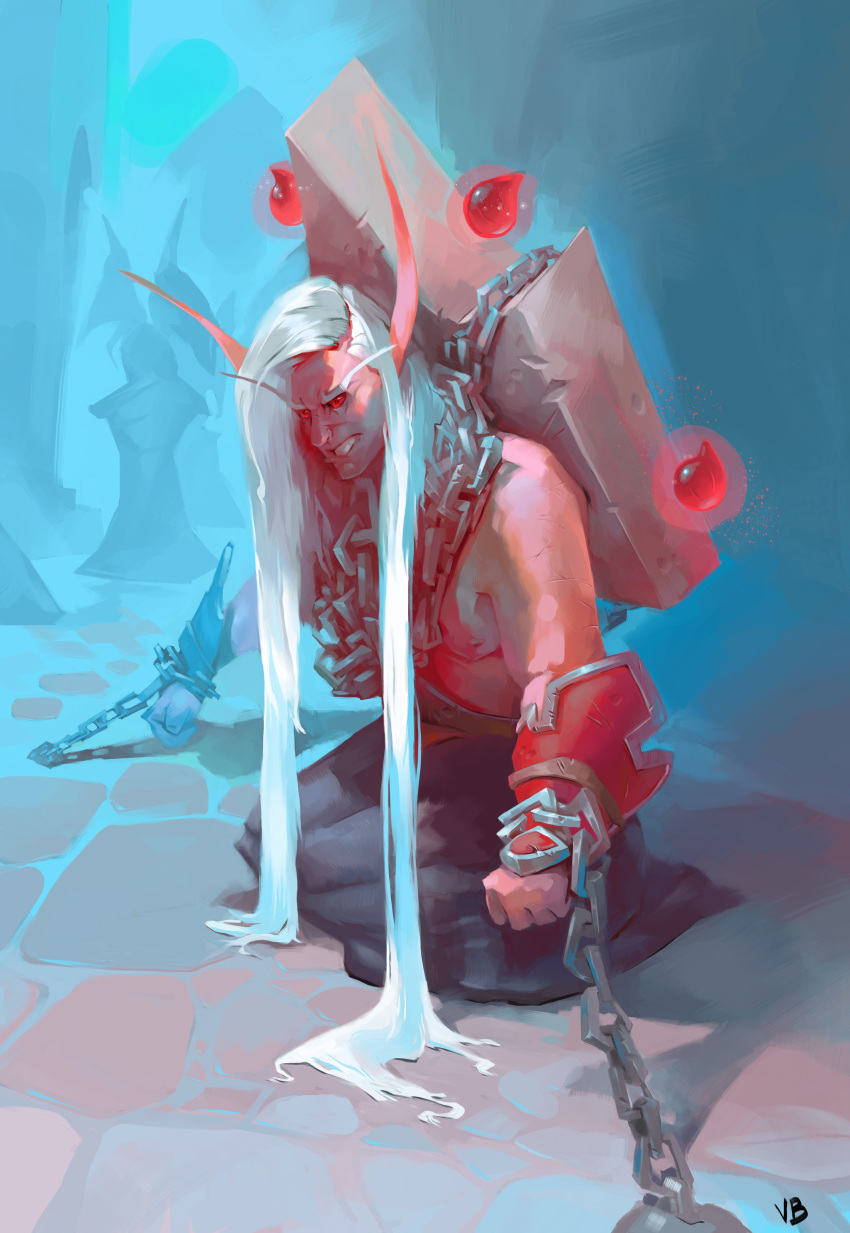 1boy, absurdres, blood_elf_(warcraft), captured, chain, chained, elf, glowing