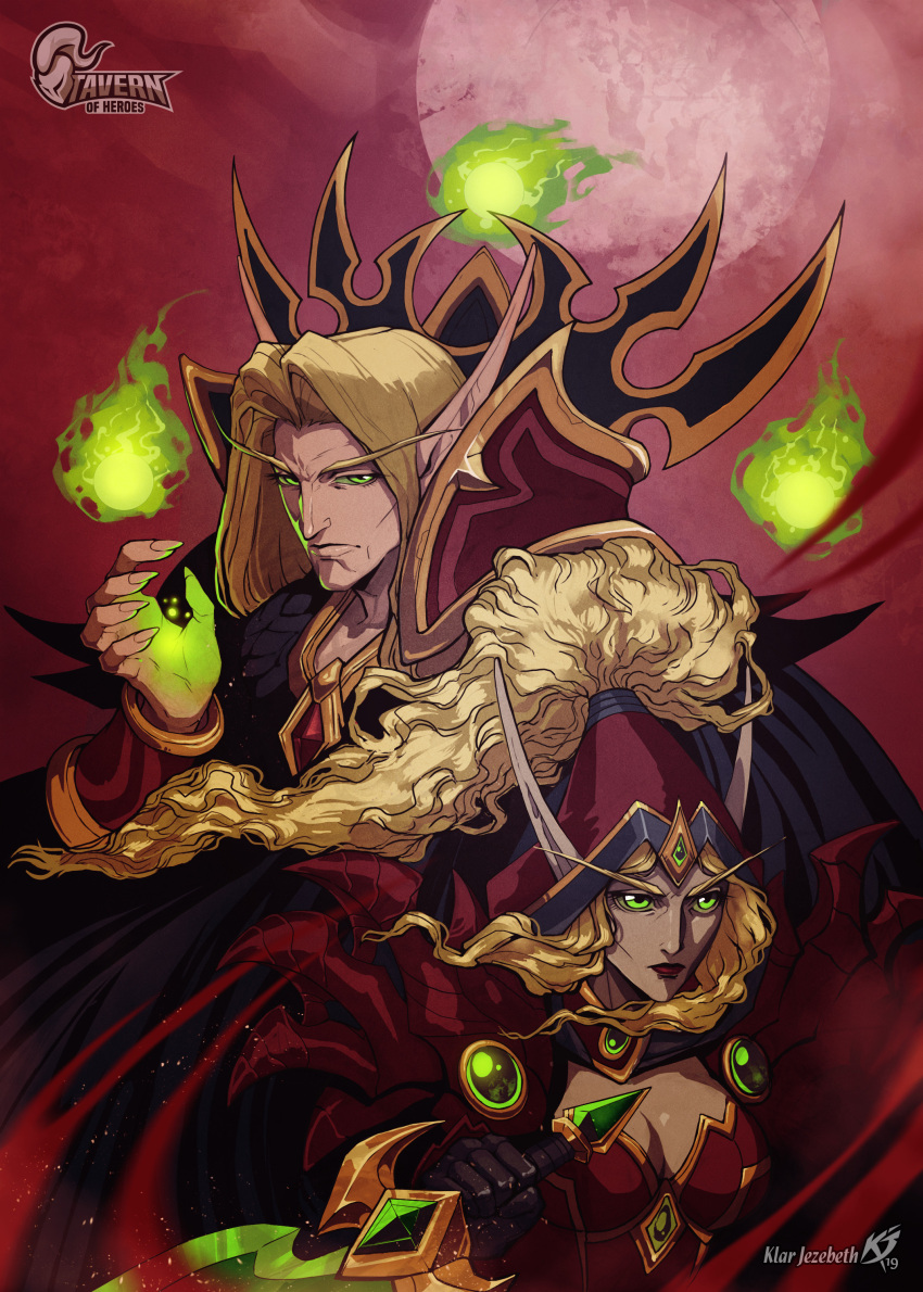 1boy, absurdres, armor, blizzard, blonde_hair, blood_elf_(warcraft), colored_sclera, dagger