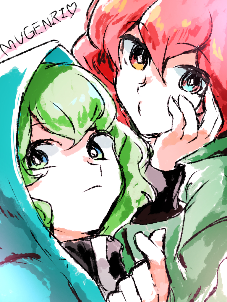 2others, androgynous, bangs, black_shirt, blue_jacket, bright_pupils, closed_mouth, commentary_request
