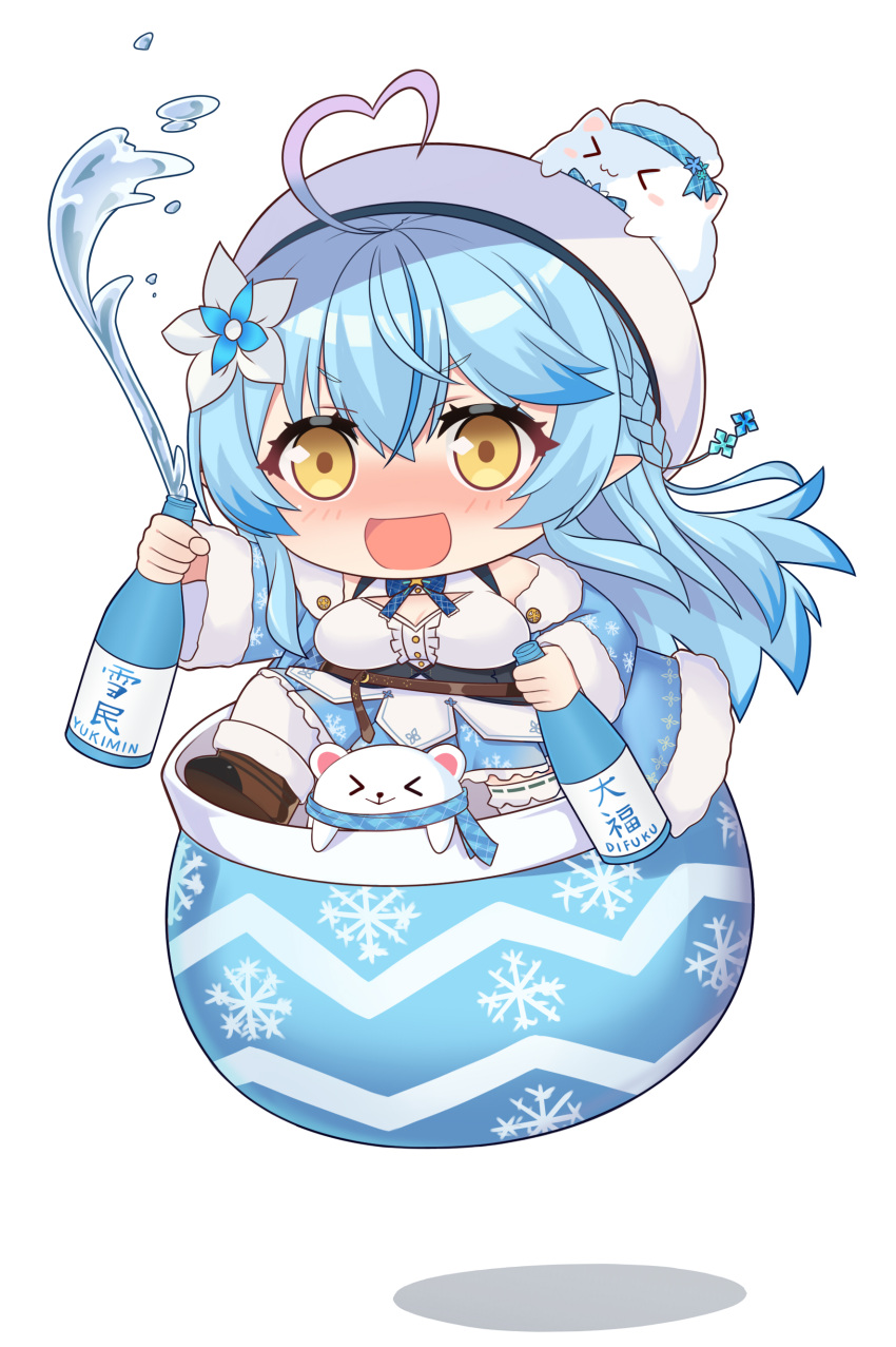 1girl, :d, absurdres, ahoge, aksk_(kuma_akasaka), bangs, beret, blue_bow