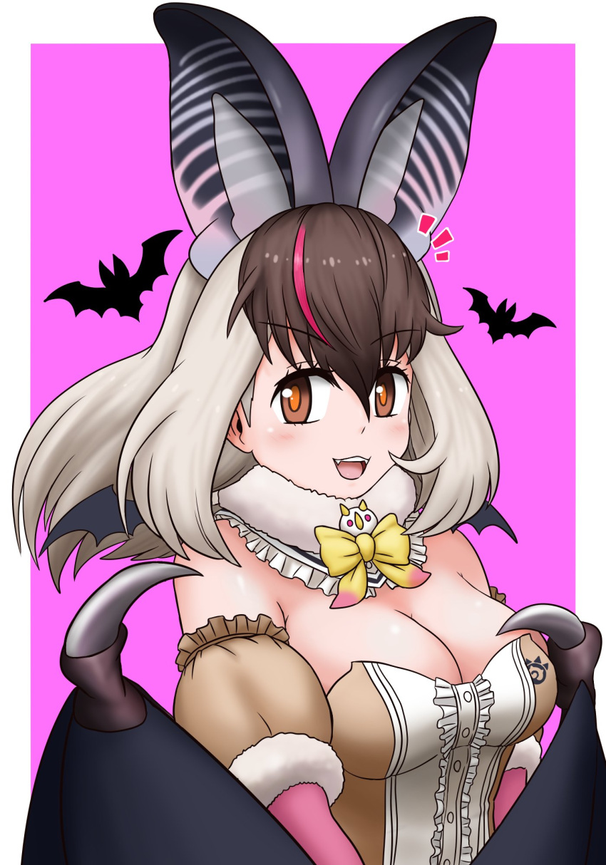1girl, adansosutega, animal_costume, animal_ears, bat_(animal), bat_wings, bow, bowtie