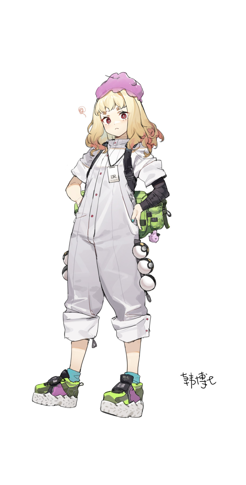1girl, absurdres, bangs, blonde_hair, closed_mouth, ditto, gebijiade_89, hands_on_hips