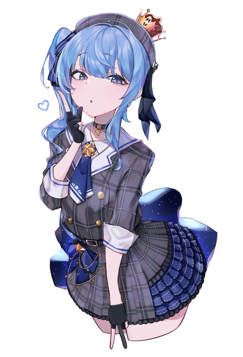 1girl, absurdres, ascot, belt, beret, blue_eyes, blue_hair, choker