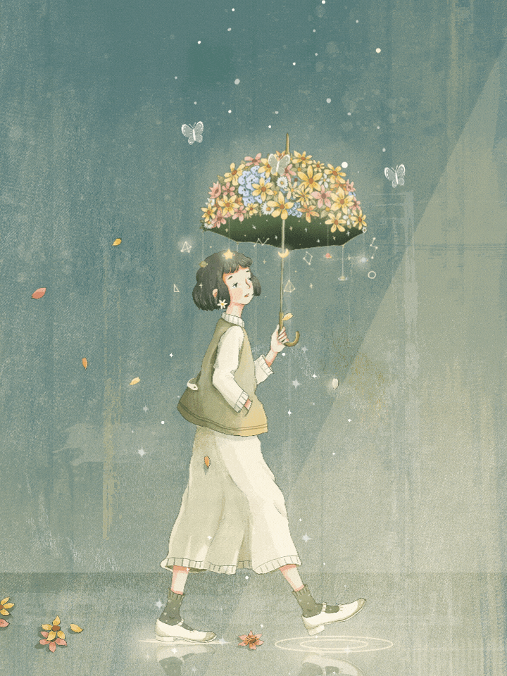 1girl, animated, animated_gif, artist_name, black_hair, daisy, flower, hand_in_pocket