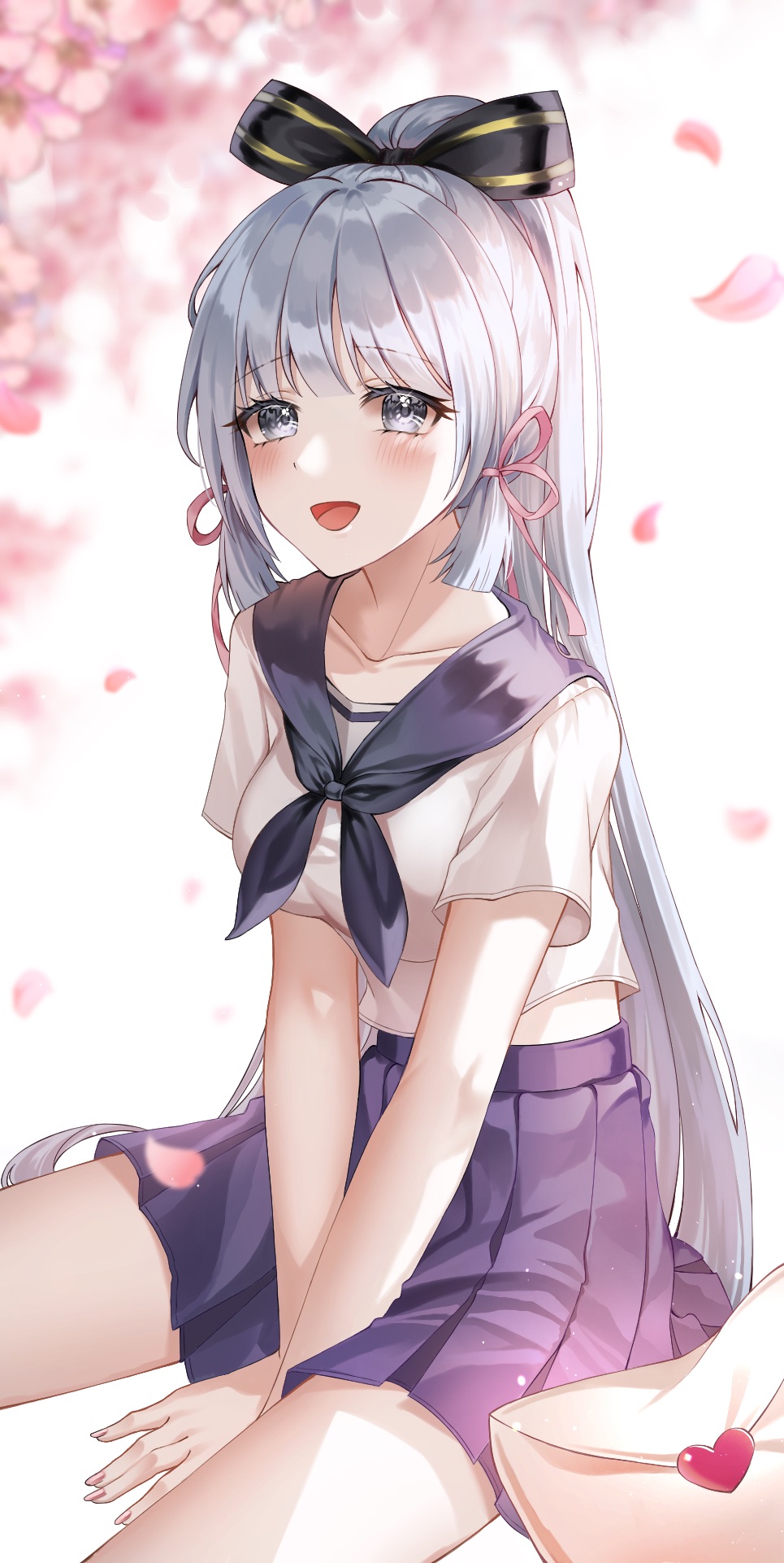 1girl, bangs, between_legs, black_bow, blue_hair, blurry, blurry_background, blush