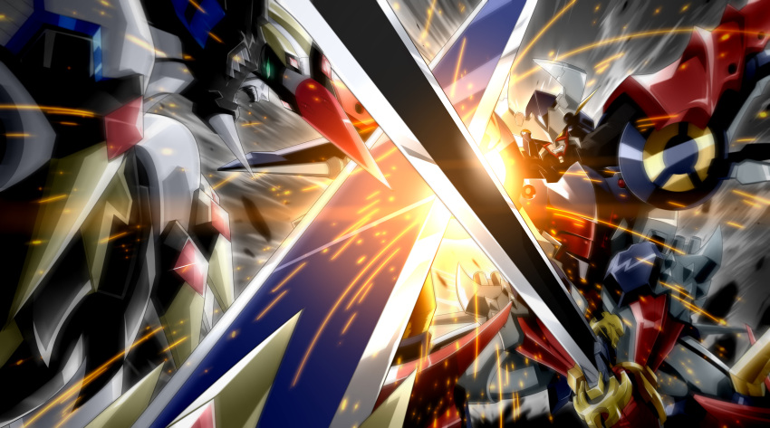absurdres, battle, clenched_teeth, dygenguar, ginga_no_kou, highres, holding, holding_sword