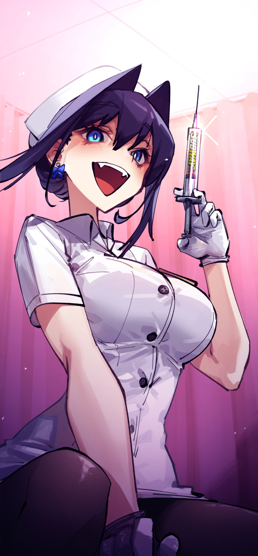 1girl, absurdres, adarin, blue_eyes, blue_hair, breasts, earrings, gloves