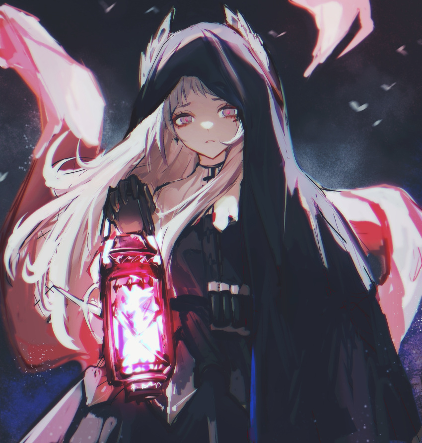 1girl, ammunition_belt, anpoai, arknights, black_bow, black_cape, black_dress, black_gloves