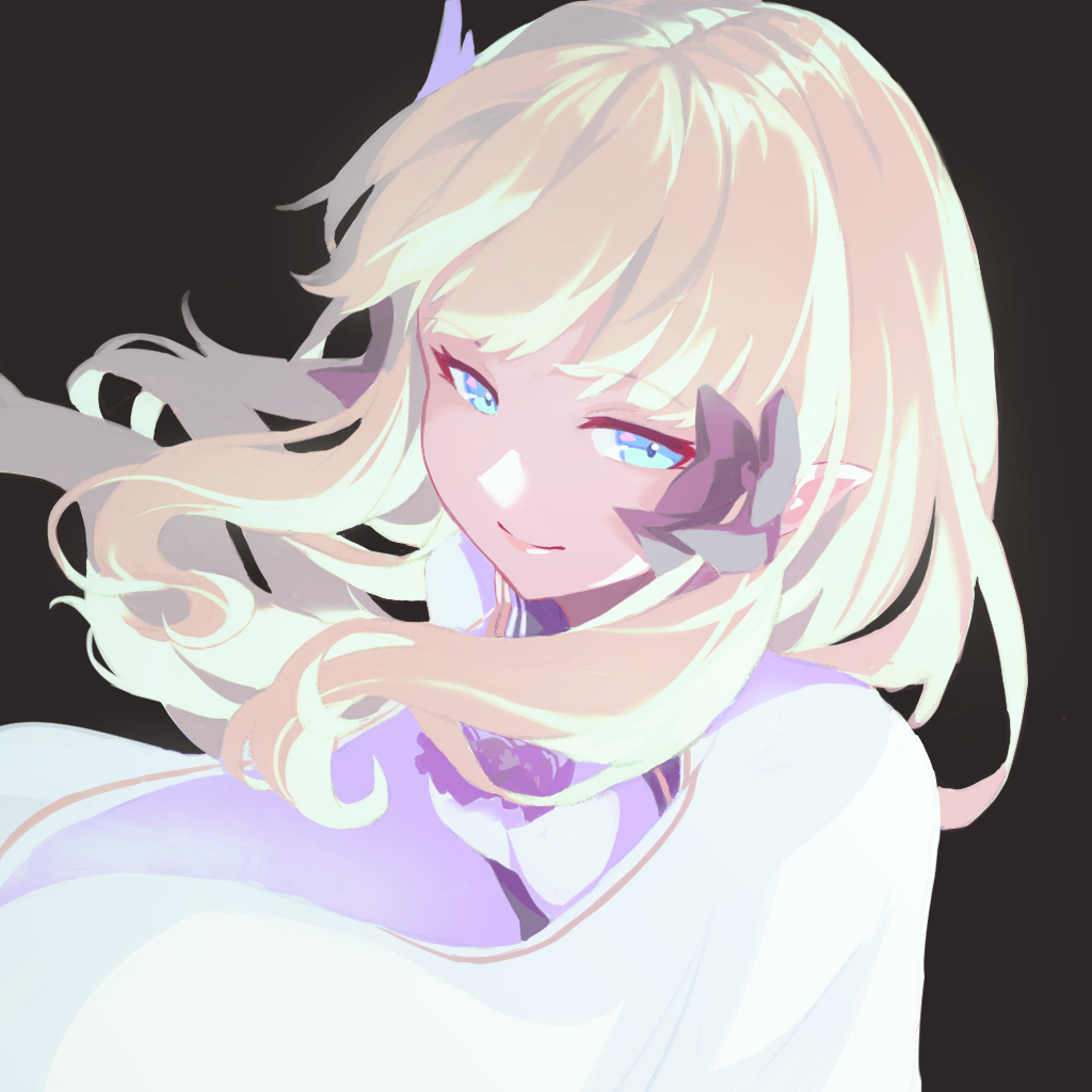 1girl, bangs, black_bow, blonde_hair, blue_eyes, blunt_bangs, blush, bow